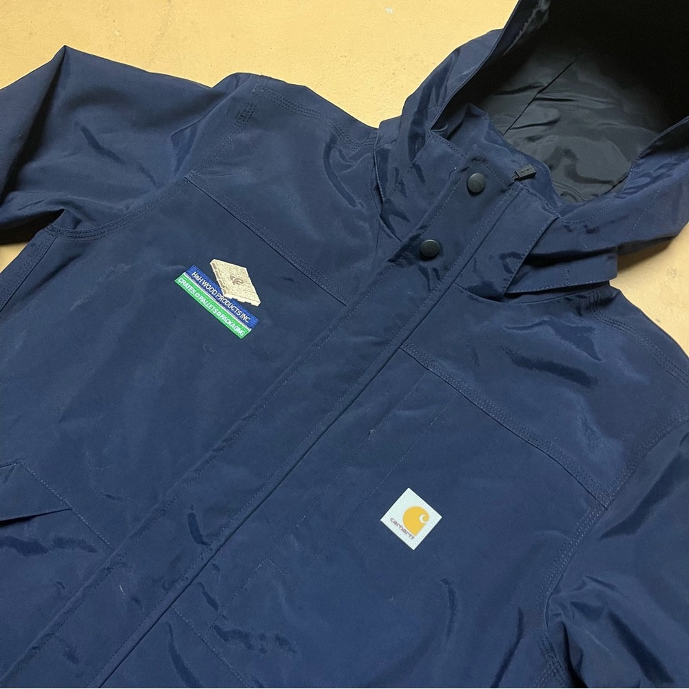 Carhartt Men's Storm Defender Navy Jacket Small Loose Fit Oversized Embroidered - Picture 2 of 5